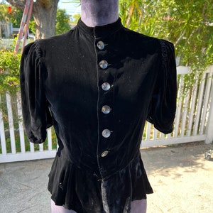 Handmade Vintage Imitation Velvet Fitted Black Jacket, Size 4