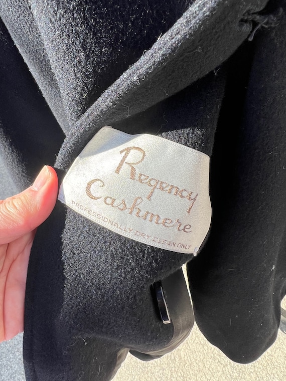 Vintage Black Collarless Cashmere Coat, Size Large - image 3