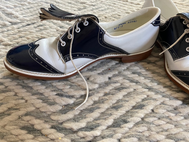 Vintage White and Navy Blue Golf Shoes Refurbished Into Wingtip Oxfords