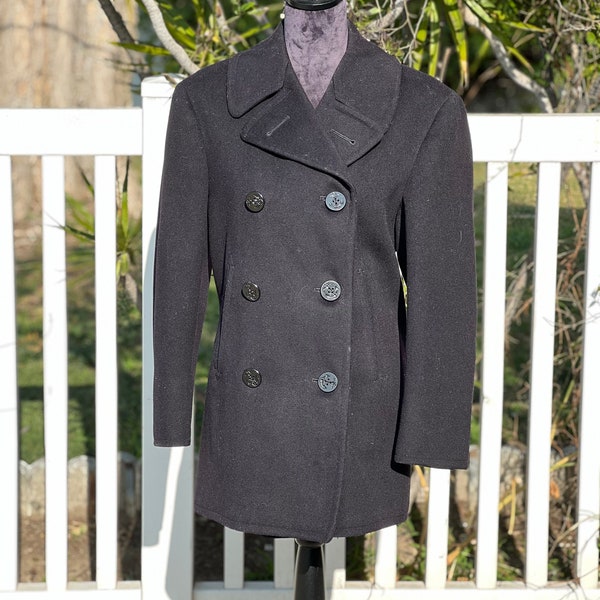 Vintage Genuine Navy Wool  Peacoat, size Small