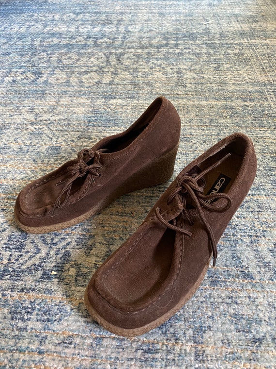 Vintage 1980's Dark Brown Suede Candies Chunky Hig