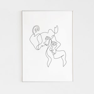 May include: A black and white line drawing of two faces, one on top of the other, with their eyes closed. The drawing is in a simple, minimalist style.