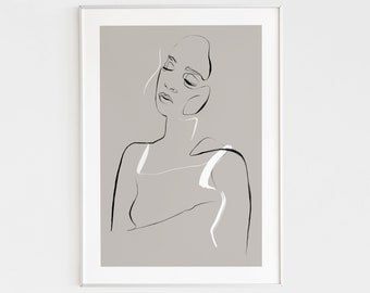 Neutral beige woman print, minimalist female figure art, japandi inspired wall decor, minimalist female print, wabi-sabi one line art