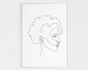 One Line Woman Printable Portrait Curly Haired Female Art Etsy,Traditional Japanese Lotus Flower Drawing