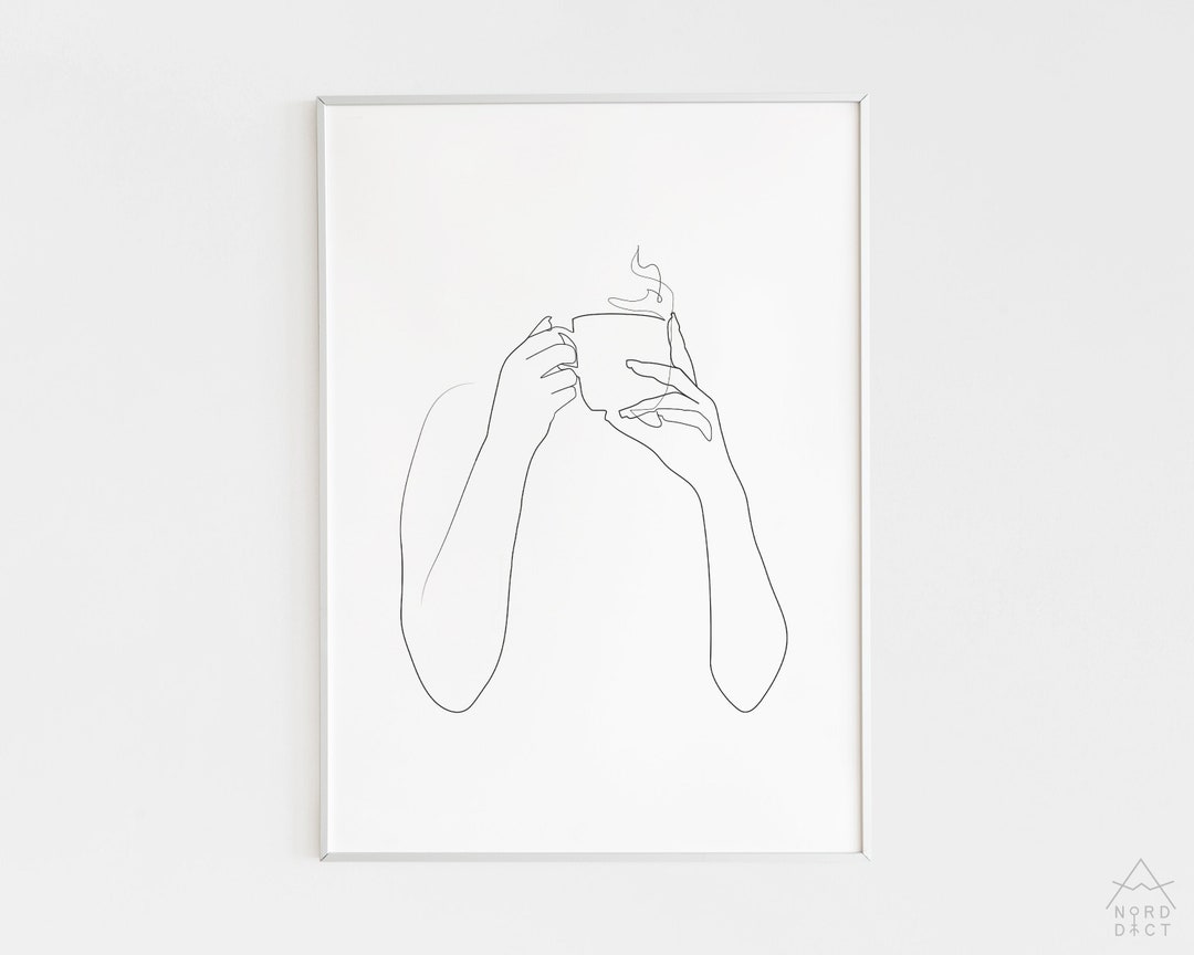 Coffee Cup One Line Art, Woman Drinking Coffee Printable, Tea or Coffee ...