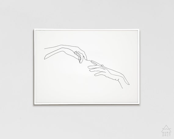 Finger Touch One Line Sketch Creation Of Adam Printable Etsy