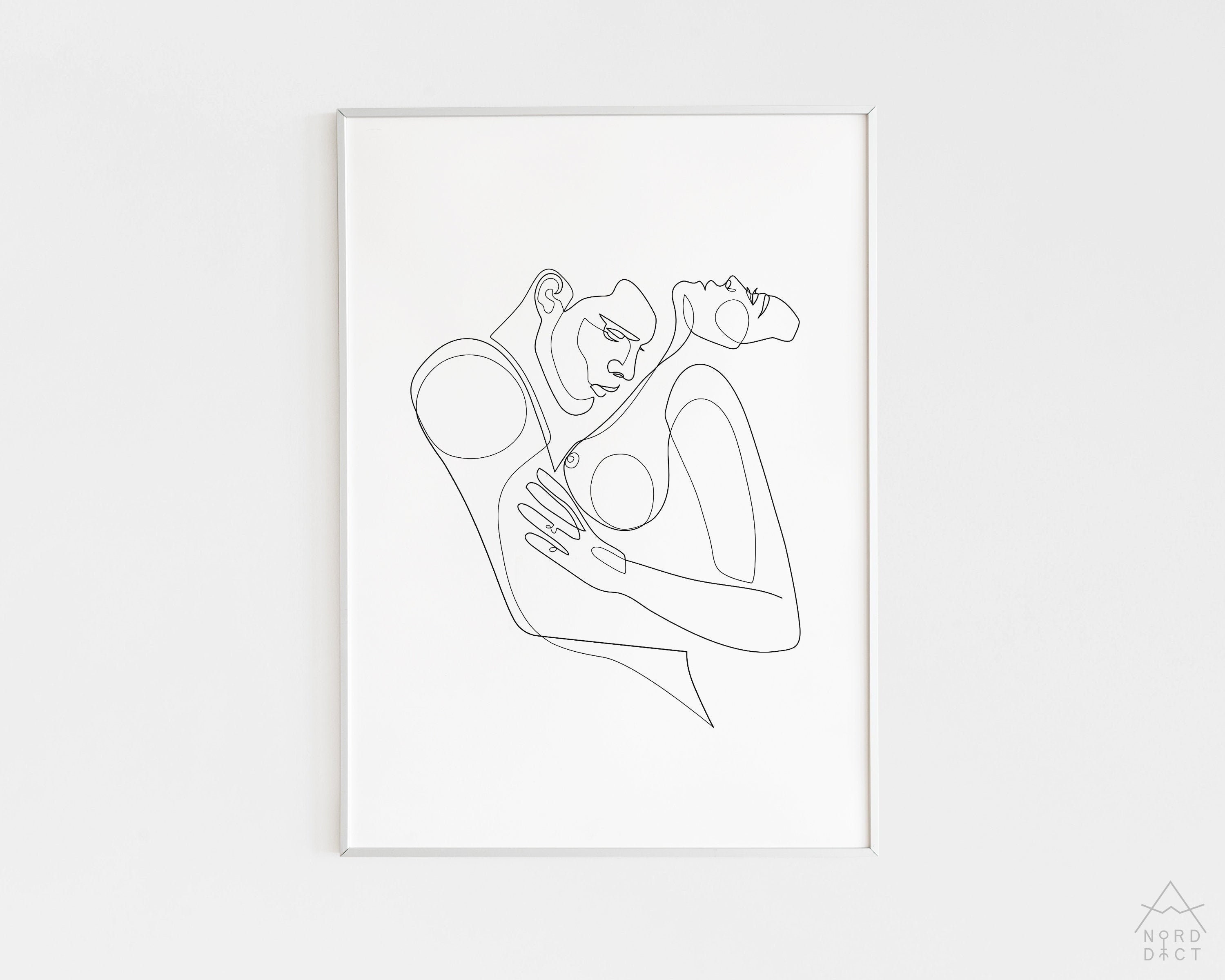 One Line Nude Couple Digital Illustration, Erotic Intimacy Love Minimal Dra...