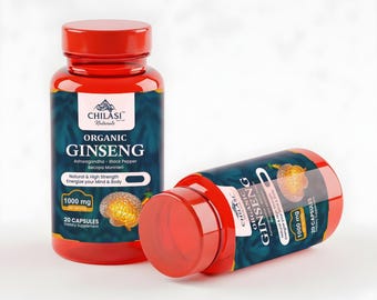 Cápsulas de Ginseng Orgânico, Ashwagandha, Bacopa Monnieri, Suplemento Energético para Foco Cerebral