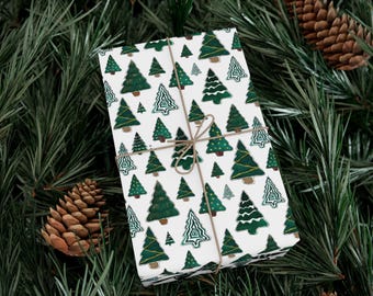 Christmas Trees Gift Wrap, Holiday Wrapping Paper (Satin, Matte)