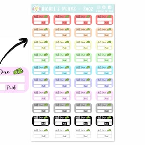 Bill Due Tracker Aufkleber - S002 • Benutzerdefinierte Planer Aufkleber • Budget Aufkleber für Happy Planner, Erin Condren, Bullet Journal