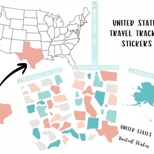 Mappa adesiva del tracker di viaggio degli Stati Uniti - S071• Mappa di 50 stati degli Stati Uniti visitati per pianificatore • Adesivi decorativi di viaggio personalizzati