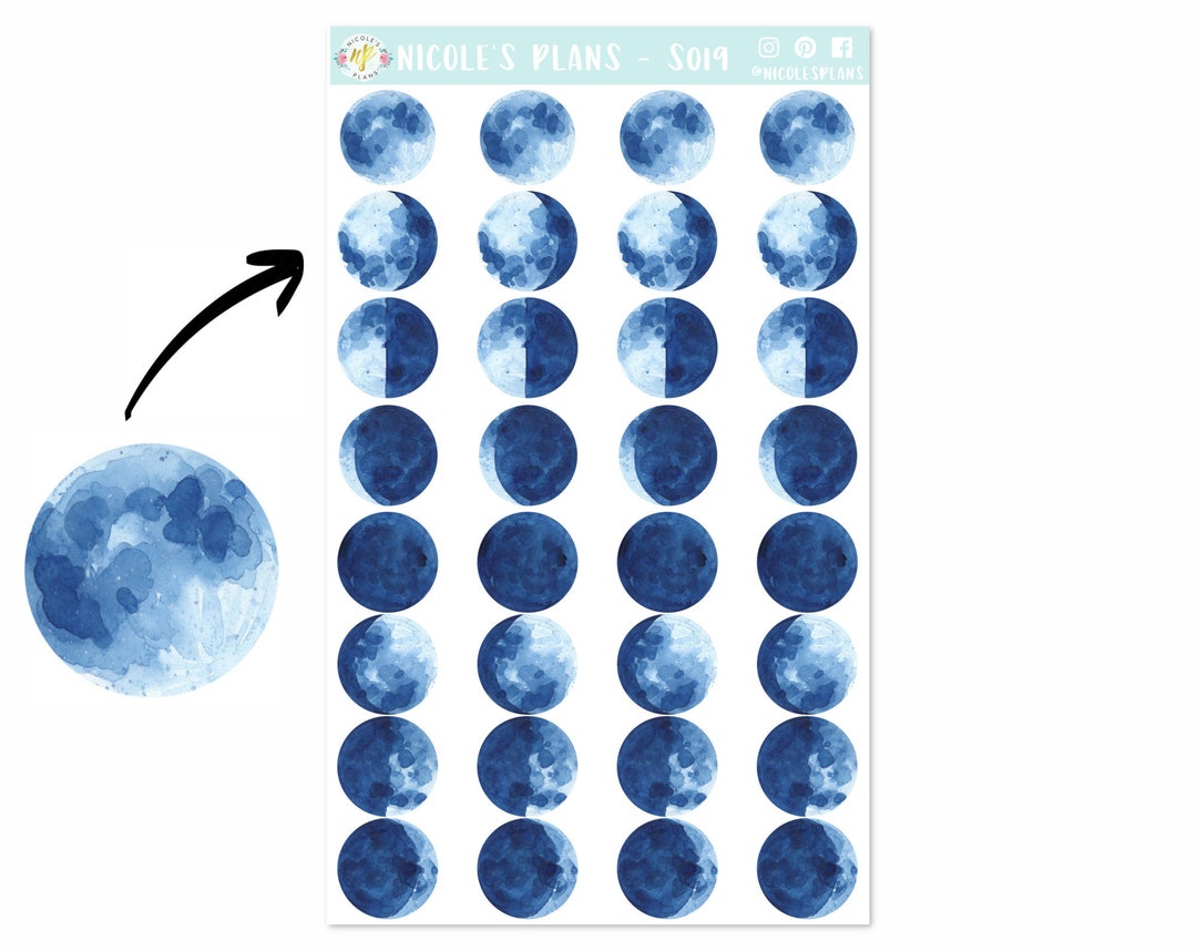 Moon Sticker Apple Moon Phase Stickers - S019 • Moon Tracker Icons • Moon Cycle Stickers ...