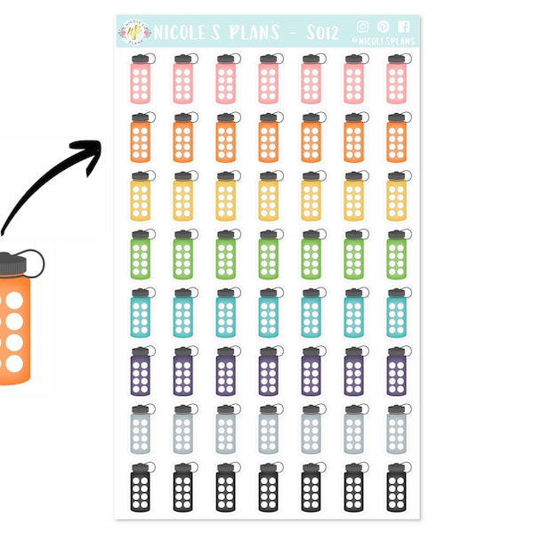Water Bottle Tracker Icon Stickers - S012 • Water Intake Functional Planner Stickers • For Use in Erin Condren, Bullet Journal