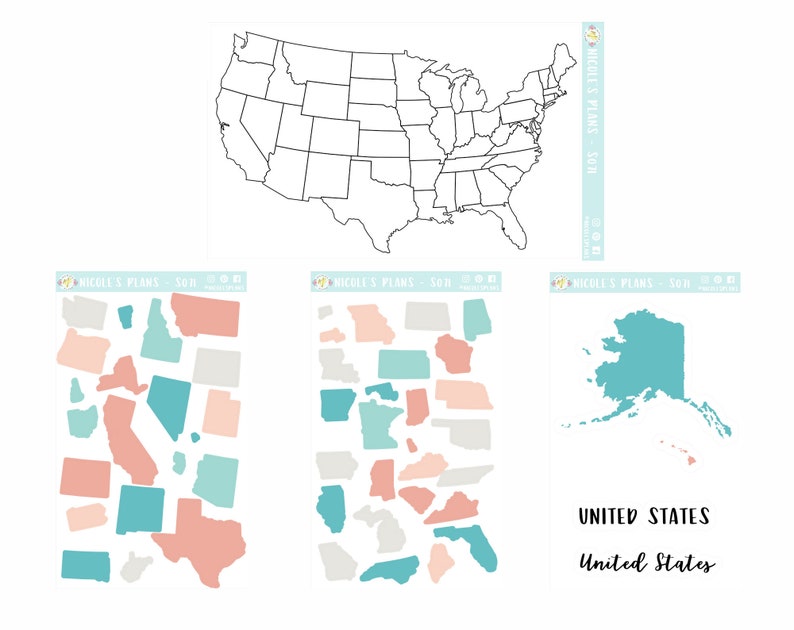 us states map travel tracker sticker set