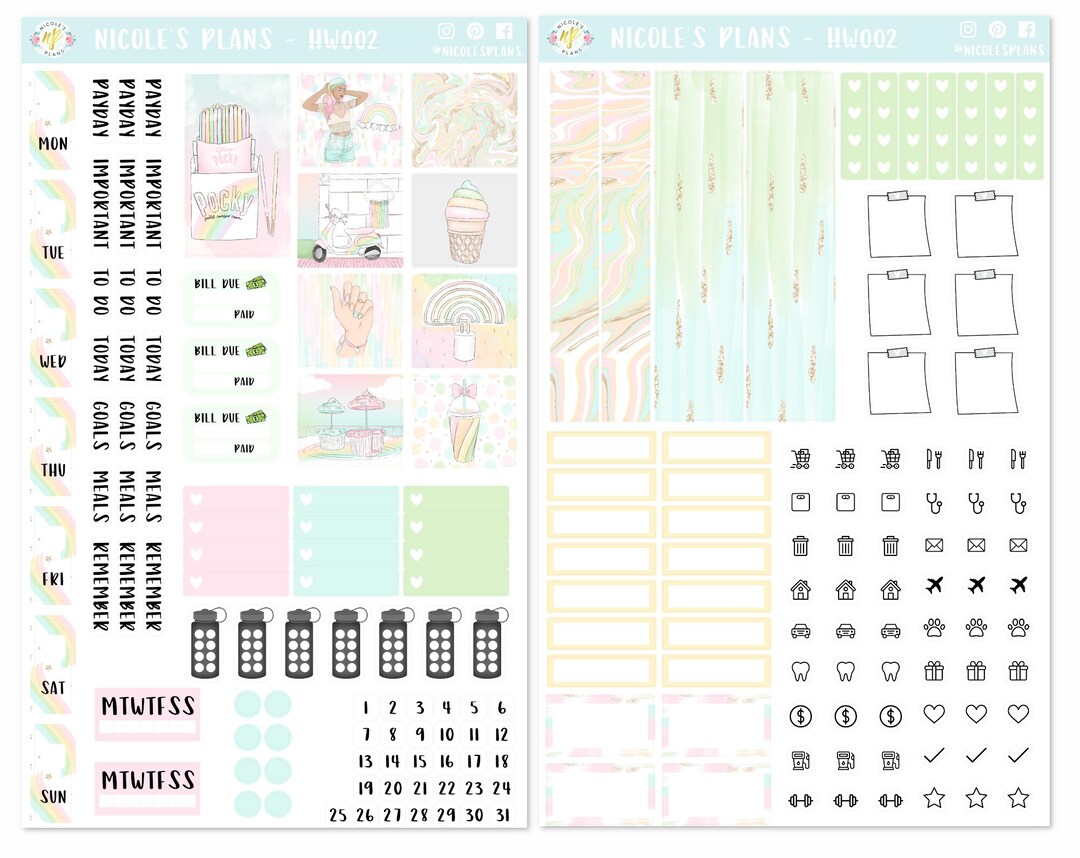 Rainbow Melt Hobonichi Weeks Planner Sticker Kit -- HW002 - Etsy