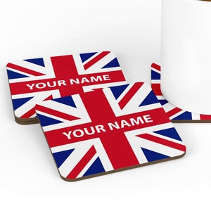 Personalised Union Jack Coaster with any Name // Custom Coaster with Text // British Gift