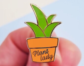 Plant Lady Enamel Lapel Pin Badge, Terracotta, Orange, Pot