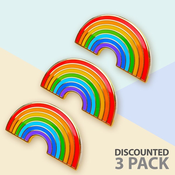 Rainbow Pin Badges Pack of 3 // Rainbow Badge Gifts // Rainbow Enamel Pin Badge