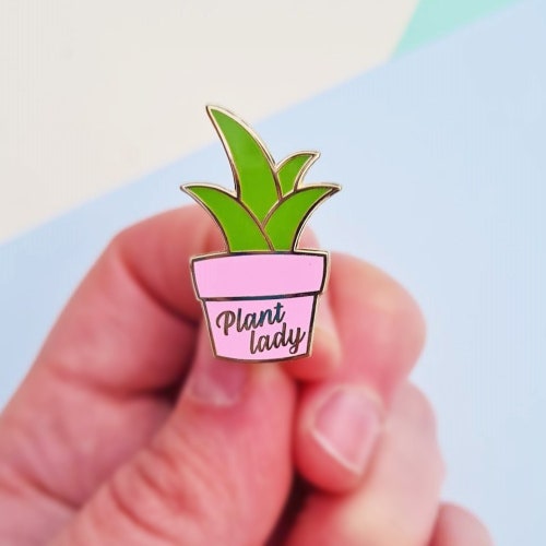 Plant Lady Enamel Pin Badge, Lapel Pin, Pink, Plant Mom, Plant Lover