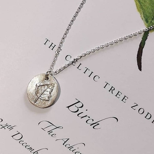 BIRCH, Celtic Zodiac Necklace - Tree Astrology, Leaf Pendant, Celtic Keepsake, Astrology Necklace, Pagan Gift, Capricorn Necklace, Ogham