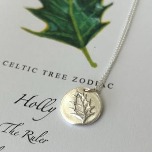 HOLLY, Leaf Tree Zodiac Necklace - Celtic Astrology, Celtic Sterling Silver Jewellery, Tree Pendant, Cancer Gift, Leo Necklace, Ogham Gift