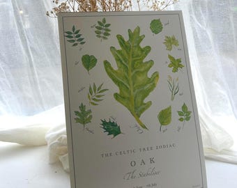 Oak Celtic Tree Zodiac Watercolour Print – Botanical Leaf Art, Pagan Folklore Astrology