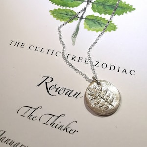 ROWAN Celtic Tree Astrology Necklace - Leaf Jewellery, Celtic Zodiac, Ogham Gift, Pagan Pendant, Druid Jewellery, Aquarius Pendant