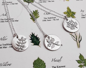 Tree Zodiac Necklace - Celtic Sterling Silver, Pendant, Astrology, Star Sign, Pagan, Druid, Mythology, Leaves, Nature, Ogham, Rowan Tree