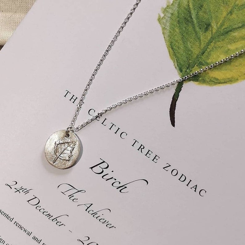 BIRCH, Celtic Zodiac Necklace Tree Astrology, Leaf Pendant, Celtic