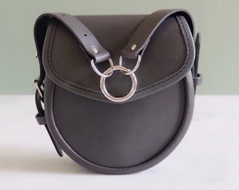 Sky Grey Leather Top Handle Bag  |  Handmade Scottish Gift  |  Also wear as a Cross Body Bag