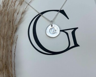 INITIAL G Silver Necklace - Letter Jewellery, Sterling Silver,Handmade in England, Monogram Keepsake, Victoriana Jewellery, Alphabet Pendant