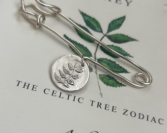 Handmade Tree Zodiac Brooch – Celtic Kilt Pin, Pagan Leaf Charm, Sterling Silver