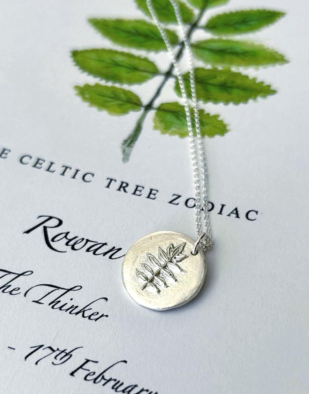 ROWAN Celtic Tree Astrology Necklace Leaf Jewellery, Celtic