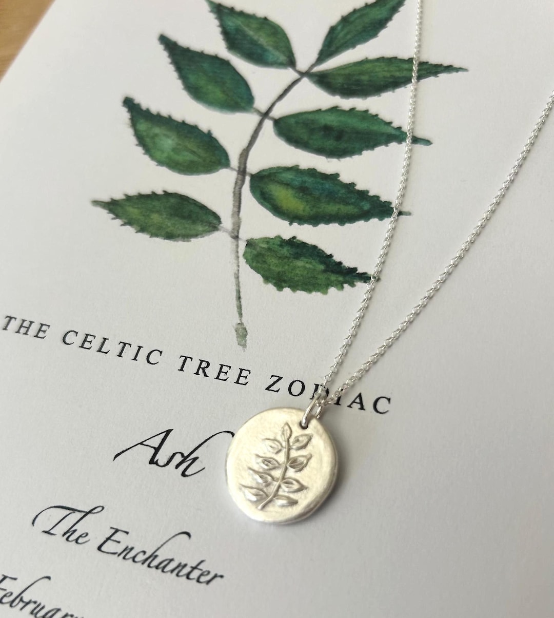 ASH Leaf Tree Zodiac Necklace Celtic Zodiac, Tree Astrology