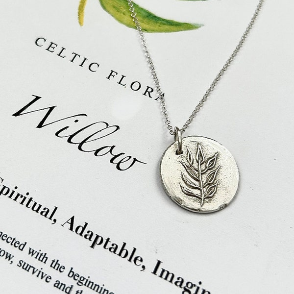 WILLOW NAME Leaf Necklace - Tree, Leaf Jewellery, Celtic, Ogham Gift, Pagan Pendant, Druid Jewellery,