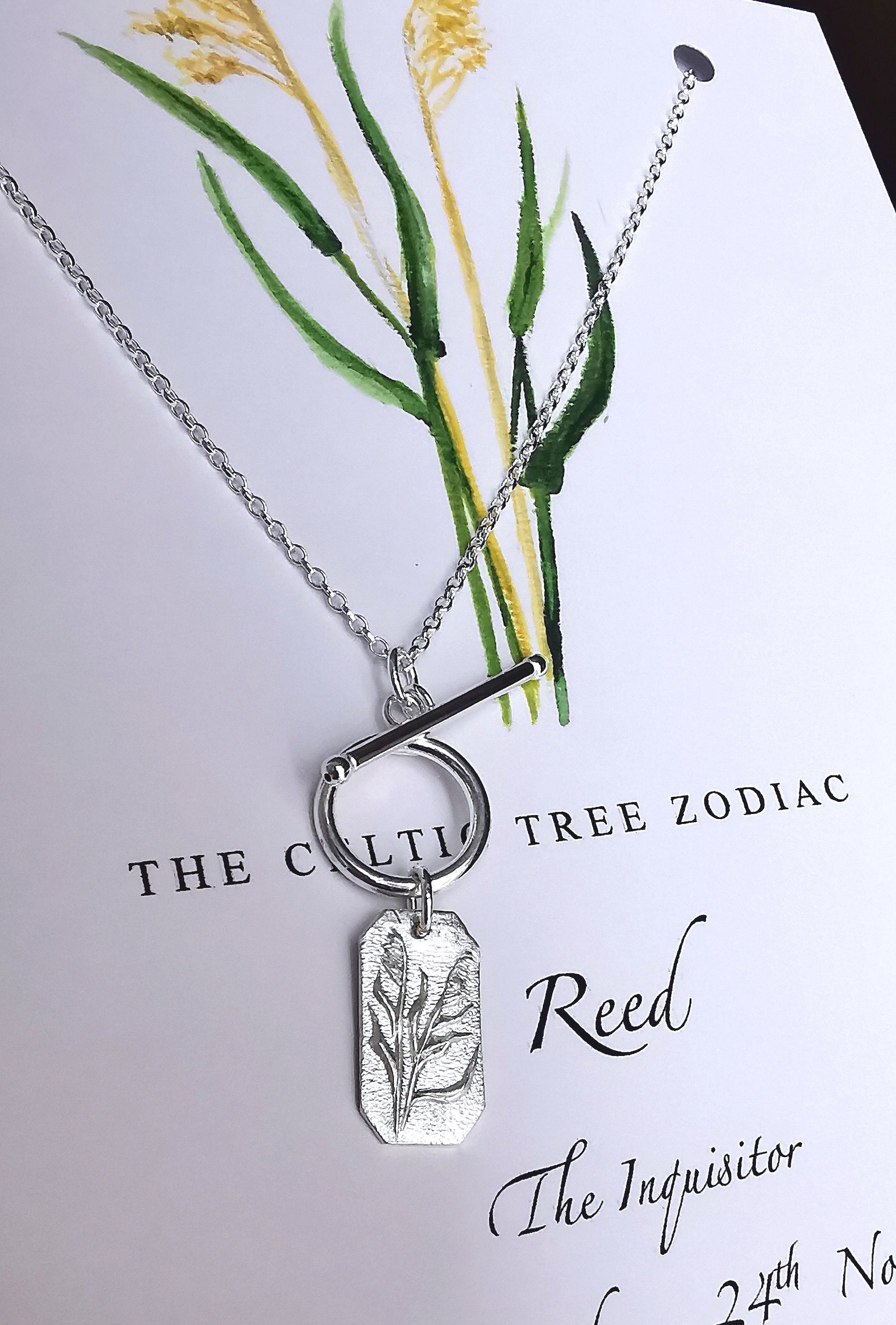 REED Leaf Celtic Tree Zodiac Tablet & Toggle Necklace Celtic Astrology
