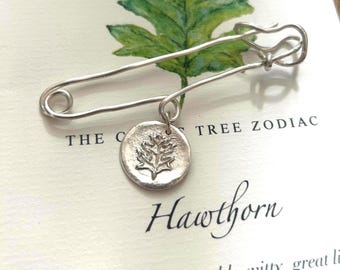 Handmade Sterling Silver Hawthorn Tree Zodiac Brooch – Celtic Astrology Kilt Pin, Highlandwear