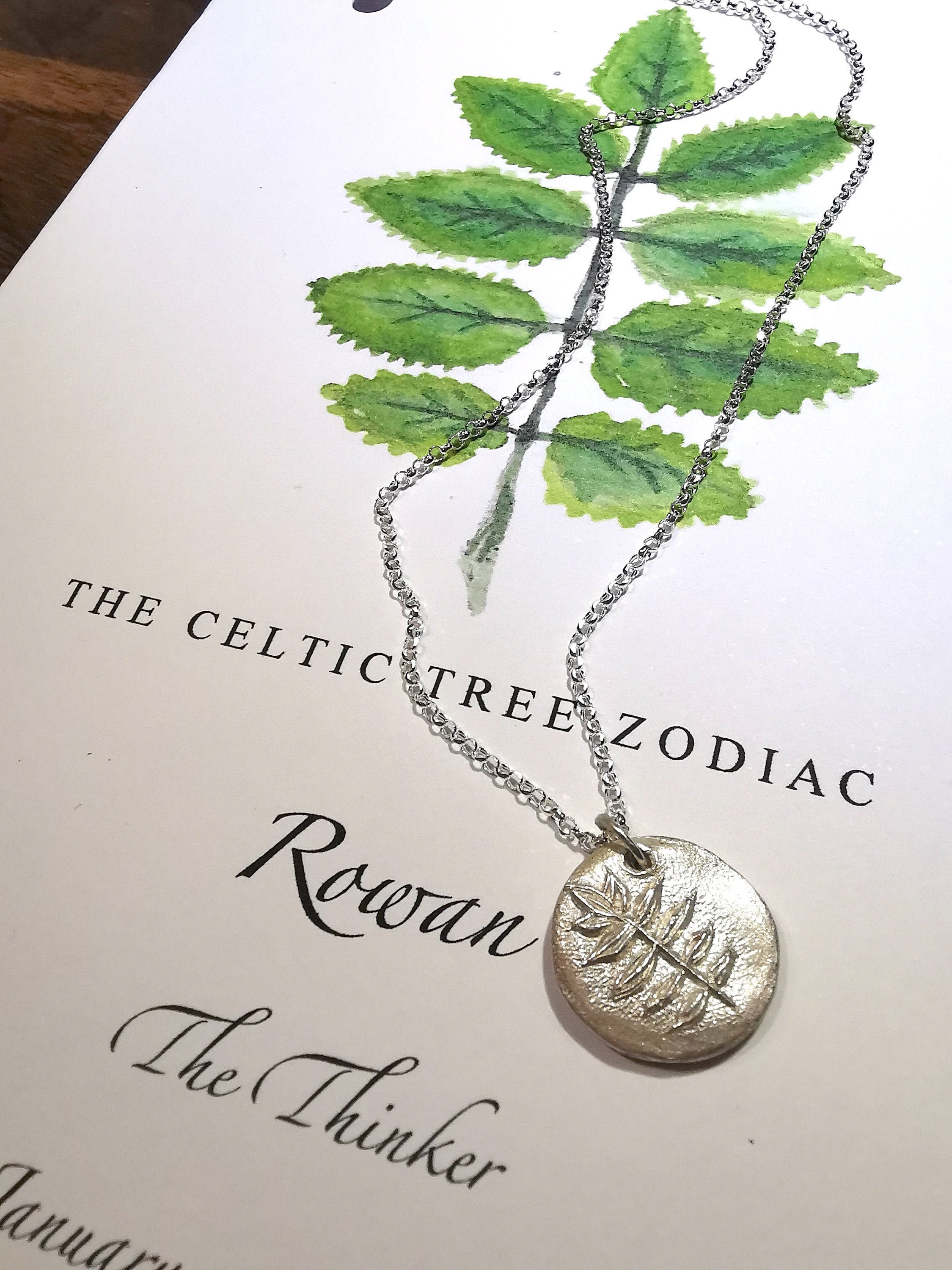 ROWAN Celtic Tree Astrology Necklace Leaf Jewellery Celtic Zodiac Ogham Gift Pagan Pendant Druid Jewellery Aquarius Pendant Etsy