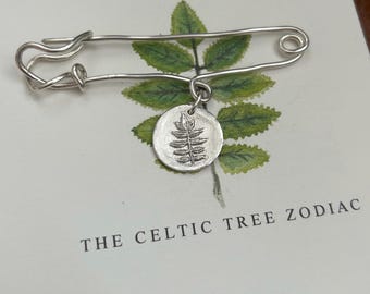 Sterling Silver Rowan Tree Zodiac Brooch – Celtic Kilt Pin, Pagan Druid Jewelry, Handmade