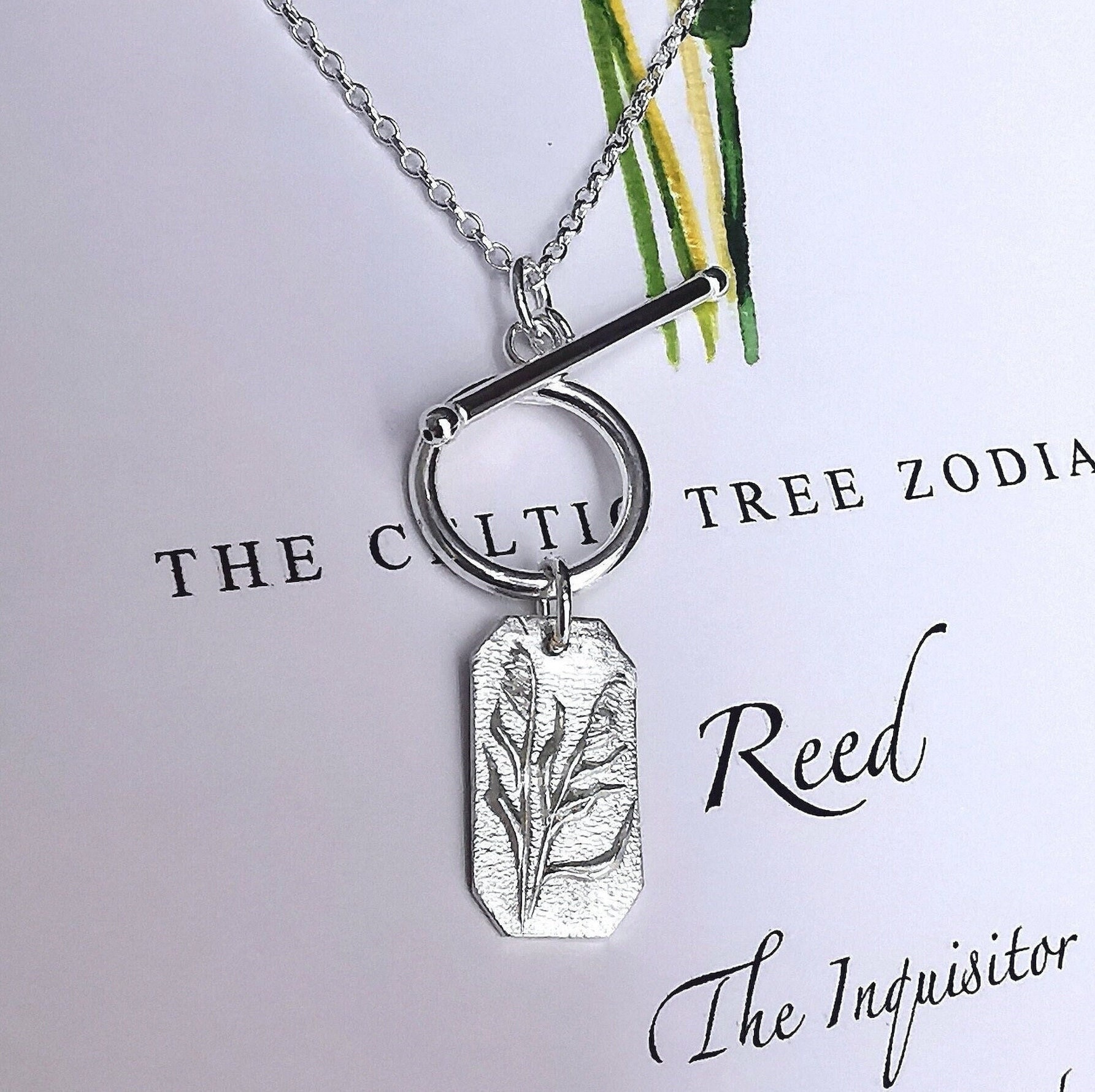 REED Leaf Celtic Tree Zodiac Tablet & Toggle Necklace Celtic Astrology
