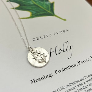 HOLLY NAME Necklace - Tree, Leaf Jewellery, Celtic, Ogham Gift, Pagan Pendant, Druid Jewellery,
