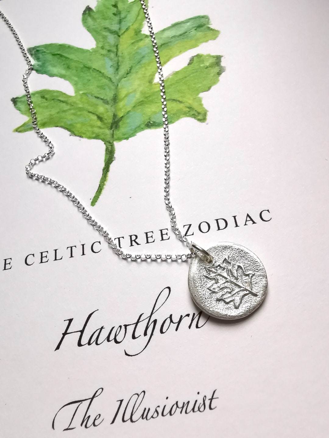 HAWTHORN, Celtic Tree Leaf Necklace Celtic Astrology, Tree Zodiac