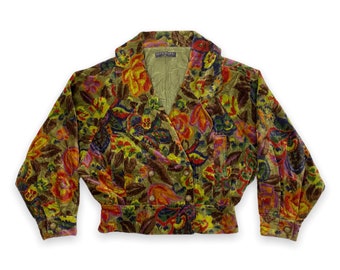 Vintage Donna Uno Full Print Floral Velvet Cropped Jacket