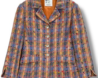 Vintage Pierre Balmain Vent Vert Colorful Woven Tweed Coat