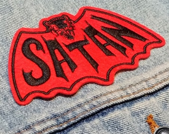 Satan Devil Bat Man Vintage Style Logo 4.5 inch Embroidered Patch