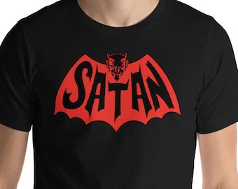 Satan Teufel Bat Man Vintage-Stil-Schriftzug