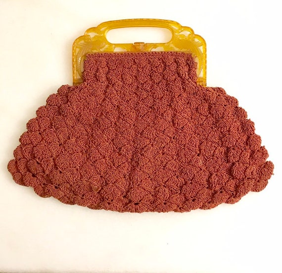 Vintage Popcorn Stitch Art Nouveau Purse with Orn… - image 2