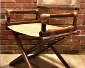 Vintage Mid Century McGuire X Director Chair Leonard Linden Suede Leather Oak Rattan