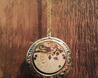 Custom designed handmade steampunk fashion watch pendant necklace jewelry art