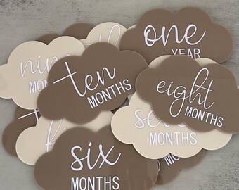 Baby Monthly Milestone Disc Set, Cloud-Shaped Newborn Photo Props, Set of 13 Acrylic Plaques, Babies First Year